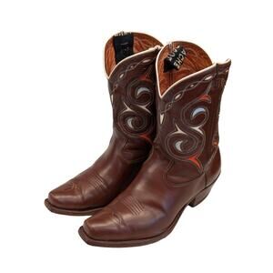 Brown Vintage Acme Shorty Boots size 10 Men’s Red White Blue inlays 7424